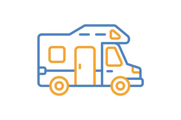 Camper Van Blue & Orange Line Icon: Your Go-To Travel Asset