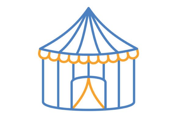 Circus Tent Blue & Orange Line Icon: A Versatile Design Asset