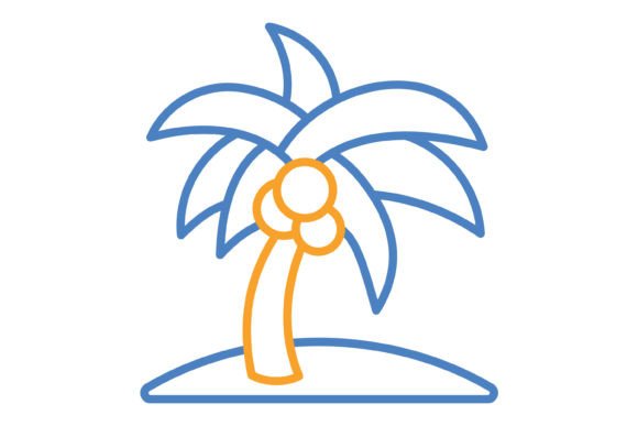 Coconut Tree Blue & Orange Line Icon: A Versatile Design Asset