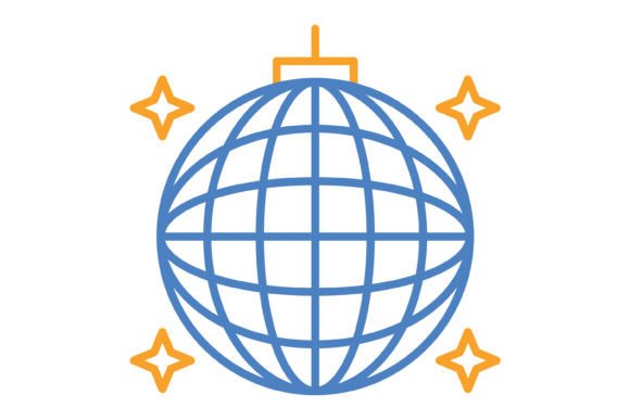 Disco Ball Blue & Orange Line Icon: A Vibrant Design Asset