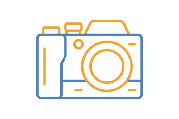 Photo Camera Blue & Orange Line Icon: A Versatile Design Asset